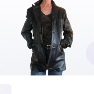 Isaac Mizrahi black leather coat ptp 18"